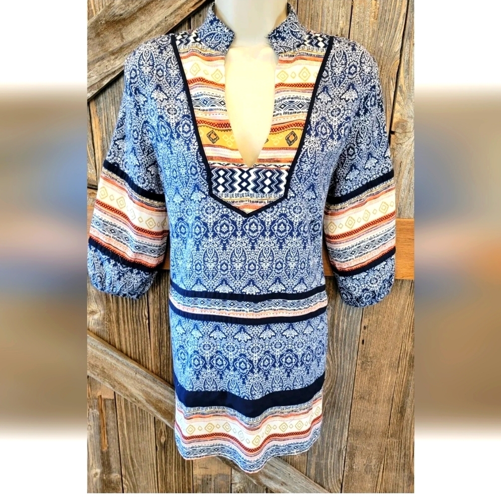 Thml anthropologie Tunic dress boho Peasant XS aztec stripes 3/4 sleeves
